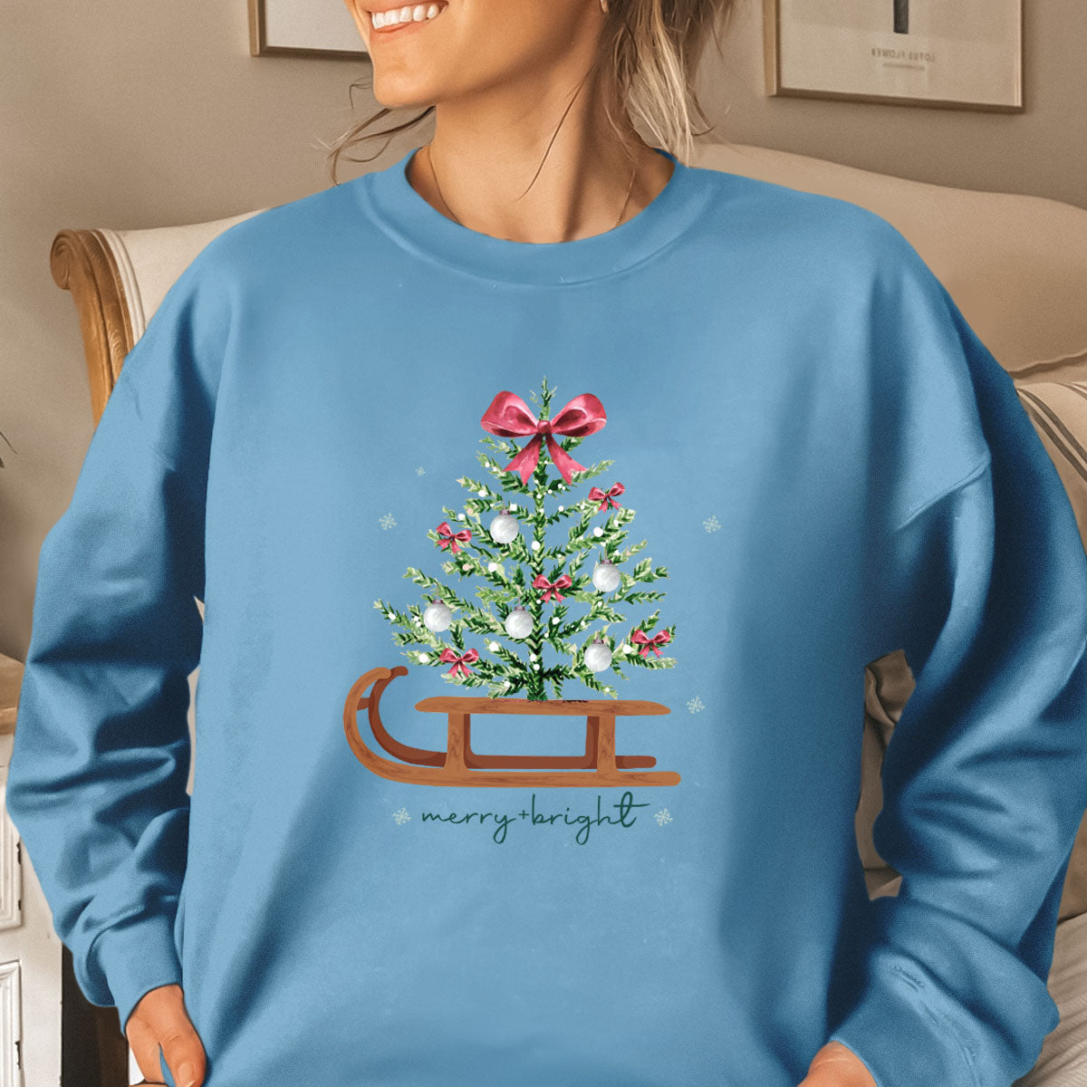 Merry  Bright Christmas Tree With Pink Bow   Apparel   Christmas Gift 1698891983414.jpg