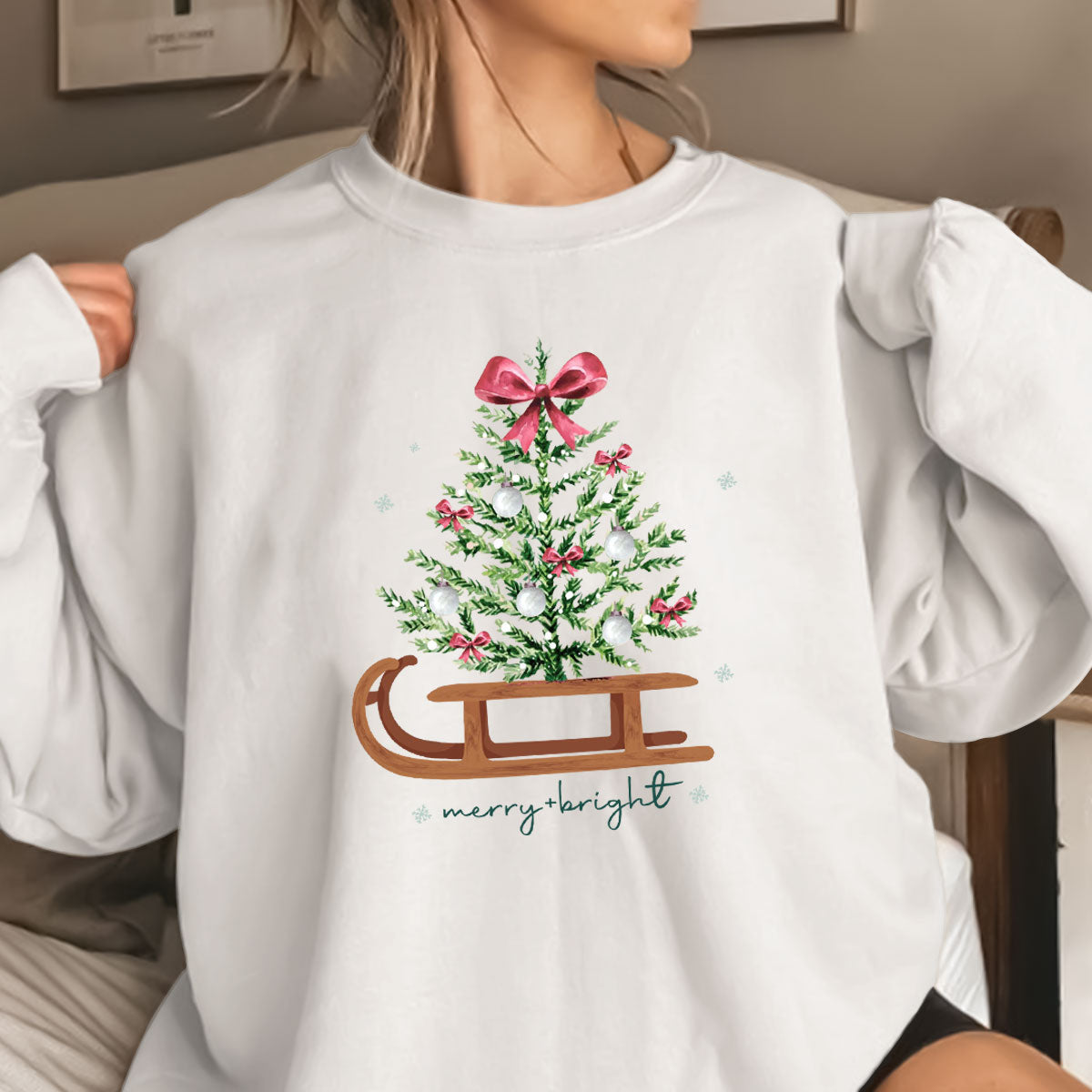 Merry  Bright Christmas Tree With Pink Bow   Apparel   Christmas Gift 1698891983416.jpg