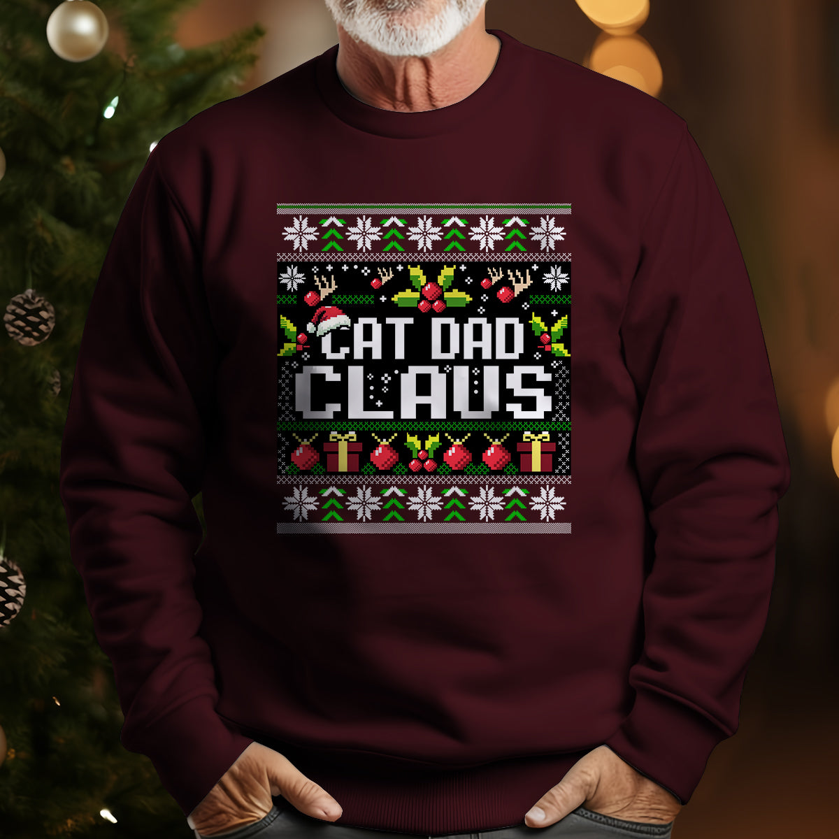 Cat Dad Claus Christmas   Ugly Sweatshirt   Christmas Gift For Cat Lovers 1699348722147.jpg