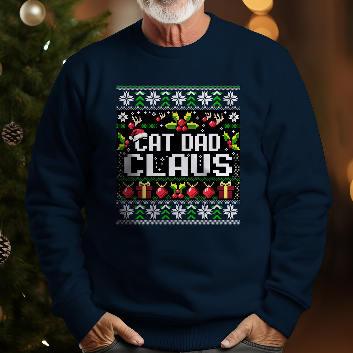 Cat Dad Claus Christmas   Ugly Sweatshirt   Christmas Gift For Cat Lovers 1699348722374.jpg