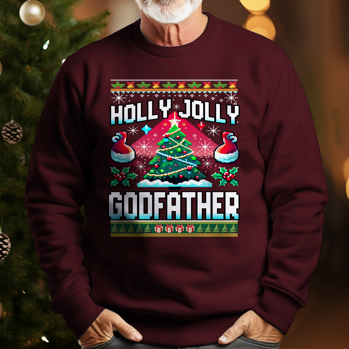Holly Jolly Godfather - Ugly Sweatshirt - Christmas Gift For Godfather 1699519716970.jpg