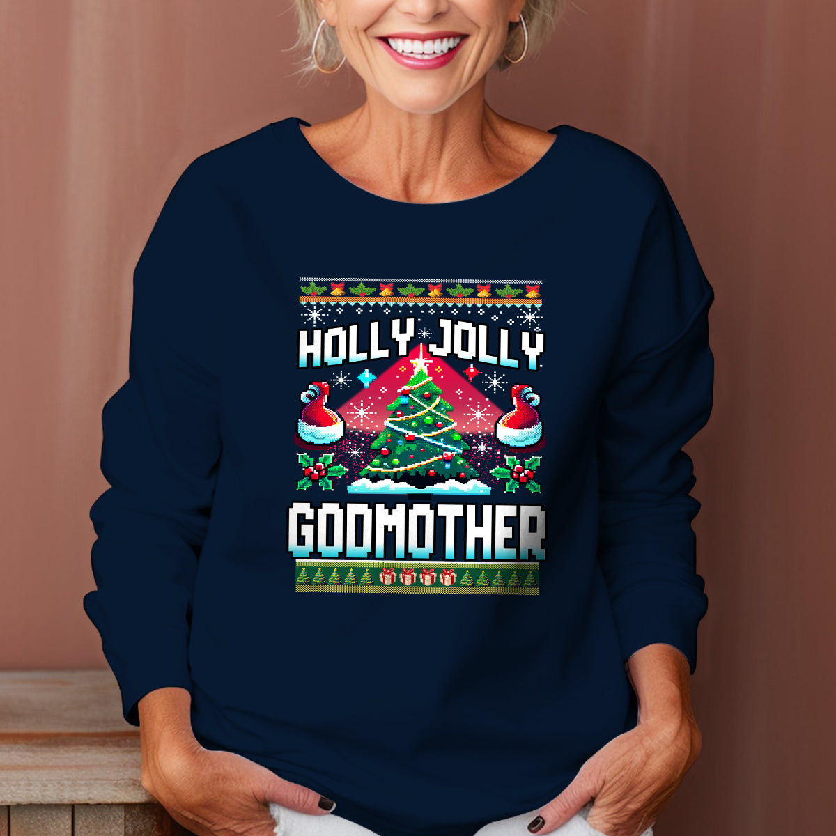 Holly Jolly Godmother   Ugly Sweatshirt   Christmas Gift For Godmother 1699519858632.jpg