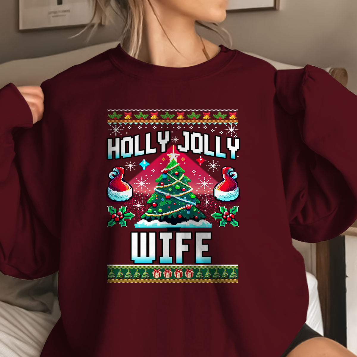 Holly Jolly Wife   Ugly Sweatshirt   Christmas Gift For Wife 1699522502971.jpg