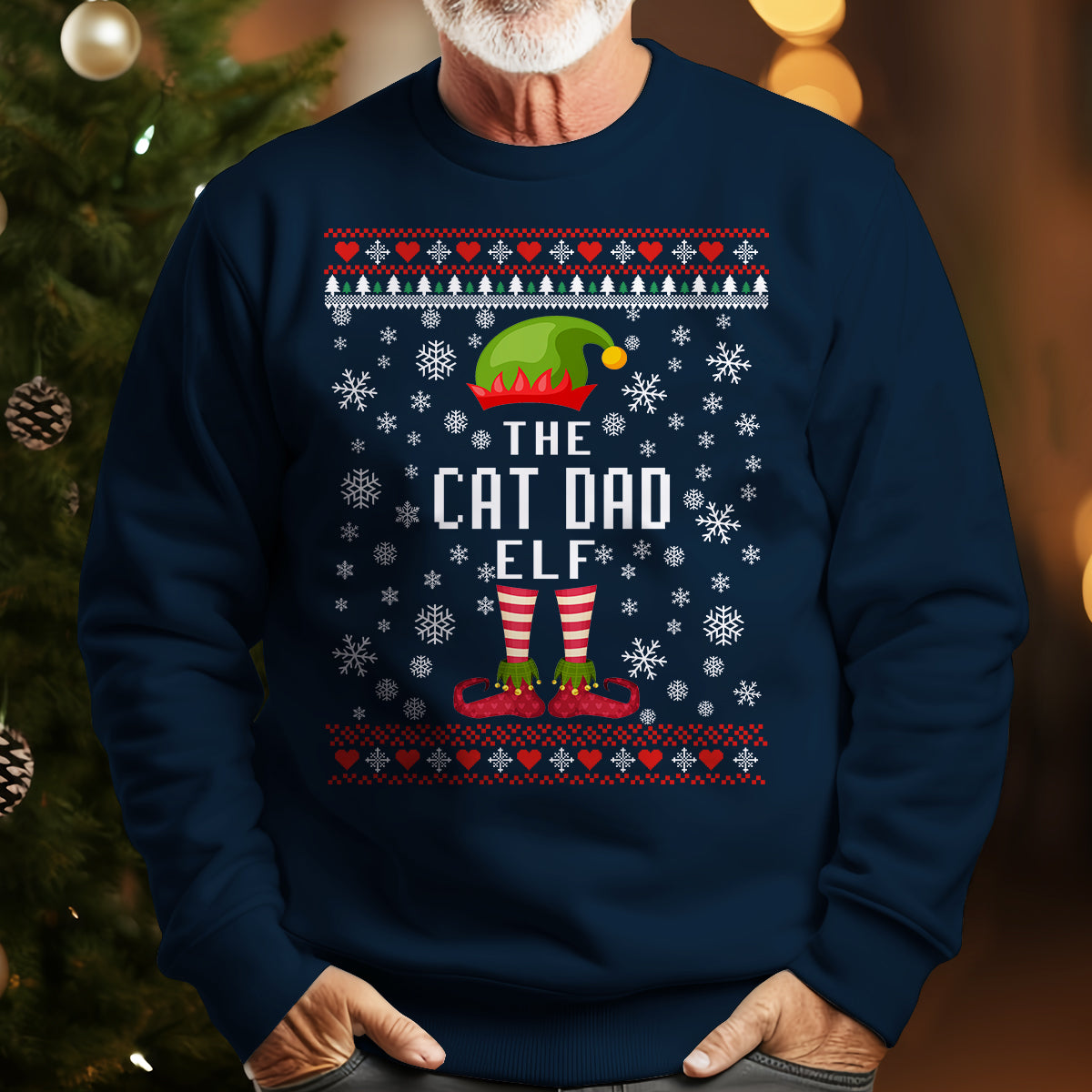 The Cat Dad Elf   Ugly Sweatshirt   Christmas Gift For Cat Lovers 1699590108637.jpg