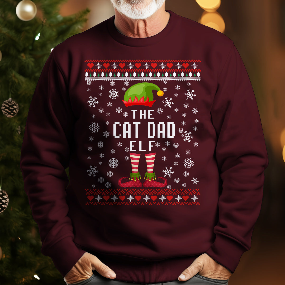 The Cat Dad Elf   Ugly Sweatshirt   Christmas Gift For Cat Lovers 1699590108659.jpg