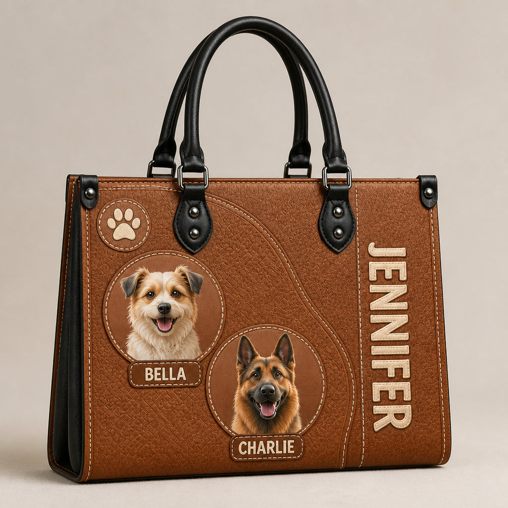 Custom Pet Portrait Leather Shoulder Bag – 2 Pets with Owner Name - Personalized Leather Shoulder Bag 169c00b6-b1b0-4fb2-89f3-8be3e90df436.jpg