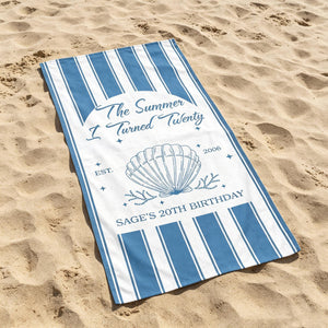 Custom The Summer I Turned Birthday Beach Towel, Birthday Party Beach Towels, Summer 20th 30th 40th Birthday Gift, Bachelorette Towels