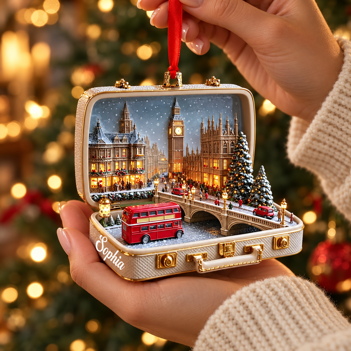 Personalized London Suitcase Christmas Ornament – 3D Big Ben & Red Bus, Custom Name Souvenir Gift for Travelers 16addceb-7d56-4452-8ada-b371c1267946-Sophia-s-Miniature-London-Suitcase-Ornament-3.png
