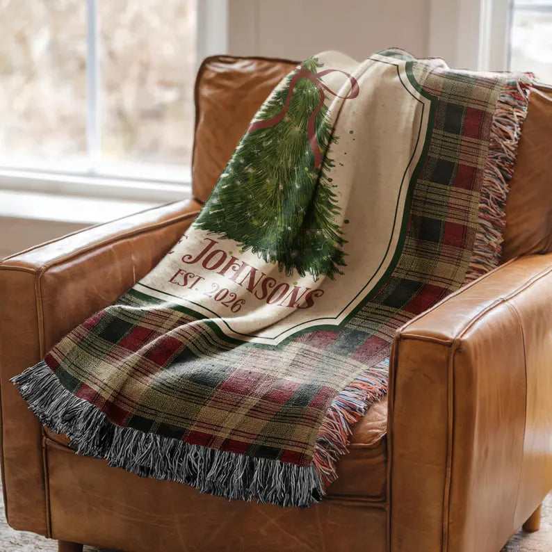 Personalized Christmas Woven Blanket, Custom Family Name Throw, Christmas Tree Blanket, Plaid Holiday Decor, Housewarming Gift, EST Year 16c35944-c7b1-418c-a082-7794f907ce9b-DSDS-4-.webp