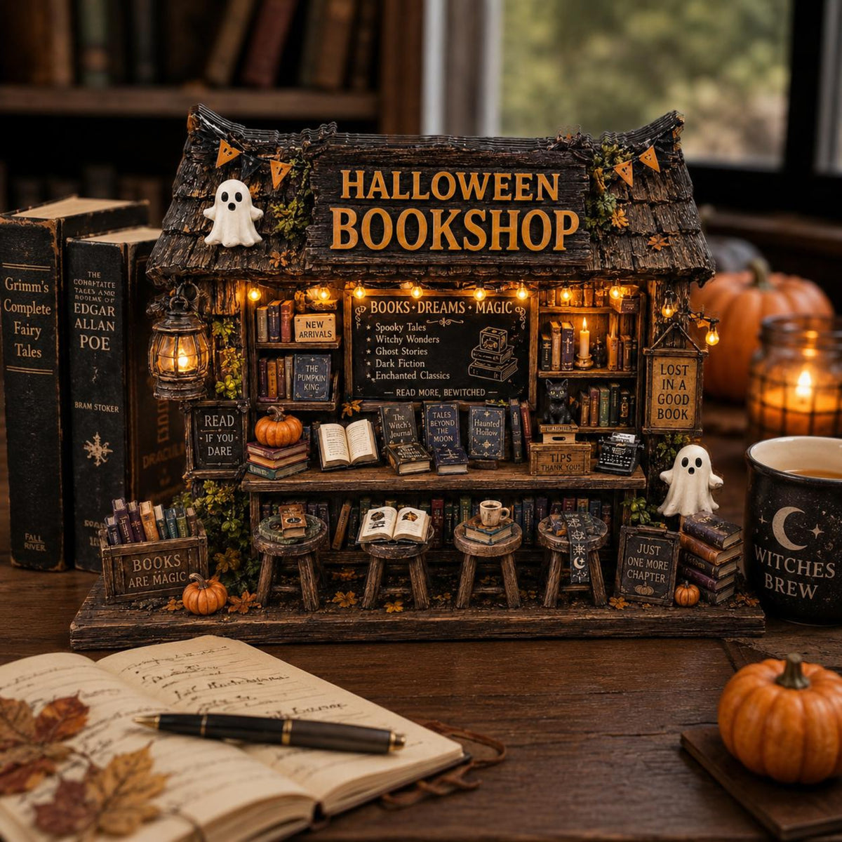 Halloween Bookshop Wooden Block, Spooky Library Shelf Decor, Haunted Bookstore Table Decoration, Witchy Fall Home Gift for Readers 16e352cf-246a-4603-9c85-edd6a60216f0-4.jpg
