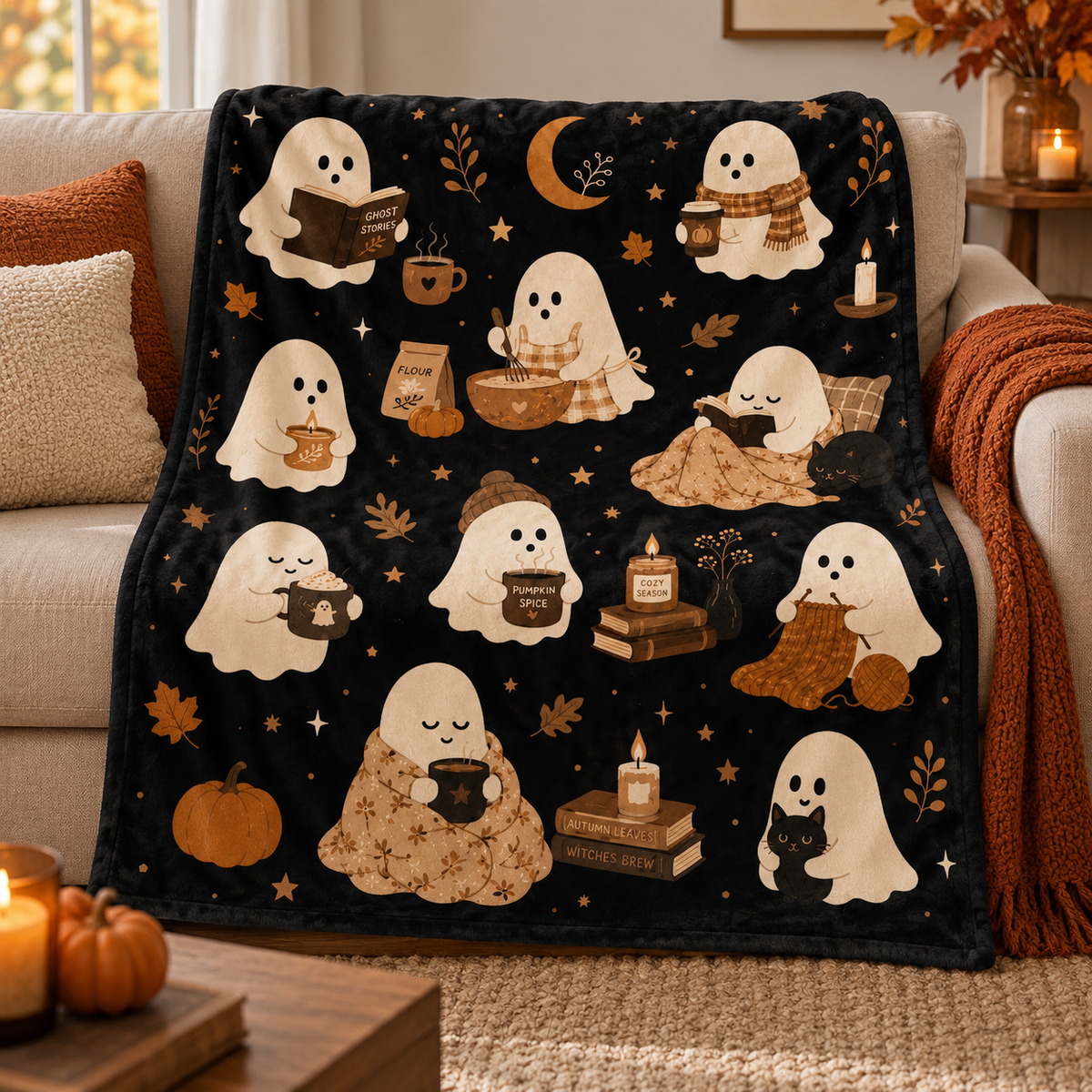 Cute Ghost Halloween Blanket, Cozy Halloween Throw Blanket, Neutral Beige Ghost Decor, Spooky Season Plush Blanket, Fall Couch Blanket Gift 16e3f0bf-6048-483b-8102-c77a665a4fd5-ccd589ef-32df-47e8-a281-eca87261a67f.png