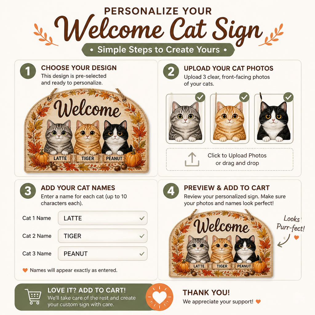 Autumn Cats Welcome Door Sign – 3 Pet Names - Personalized Wood Sign 16f62216-5bbc-4491-930a-ba33244162e3.jpg