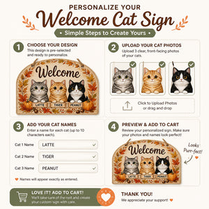 Autumn Cats Welcome Door Sign – 3 Pet Names - Personalized Wood Sign 16f62216-5bbc-4491-930a-ba33244162e3.jpg