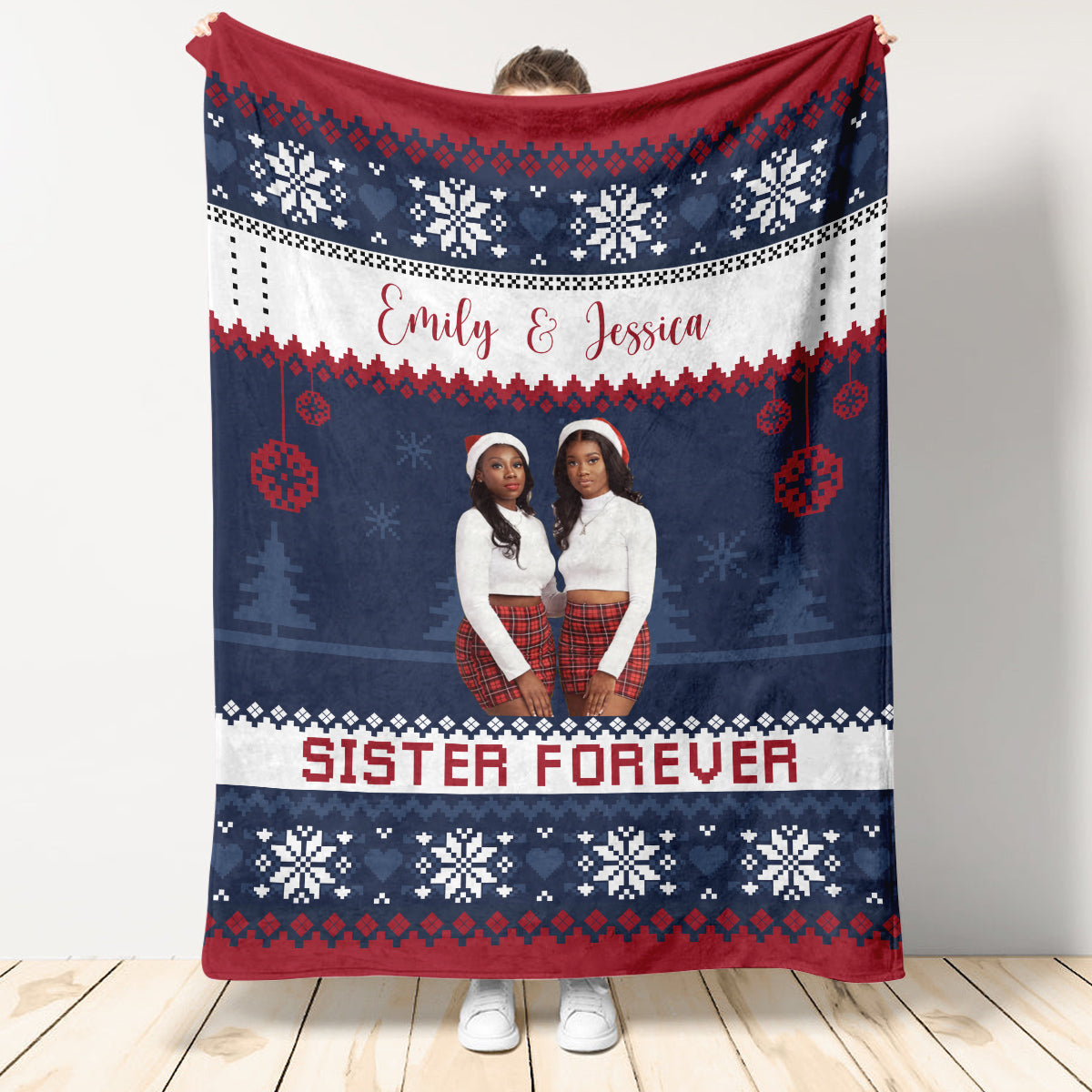 custom photo sister forever red blue   custom blanket   gift for sister christmas 1700020283376.jpg