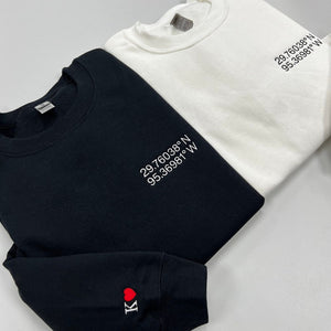 Custom Embroidered Location Coordinates Sweatshirt Couple Shirt Initial On Sleeve Anniversary Gift Gps Coordinate Valentines Day Gift 1700191634074.jpg