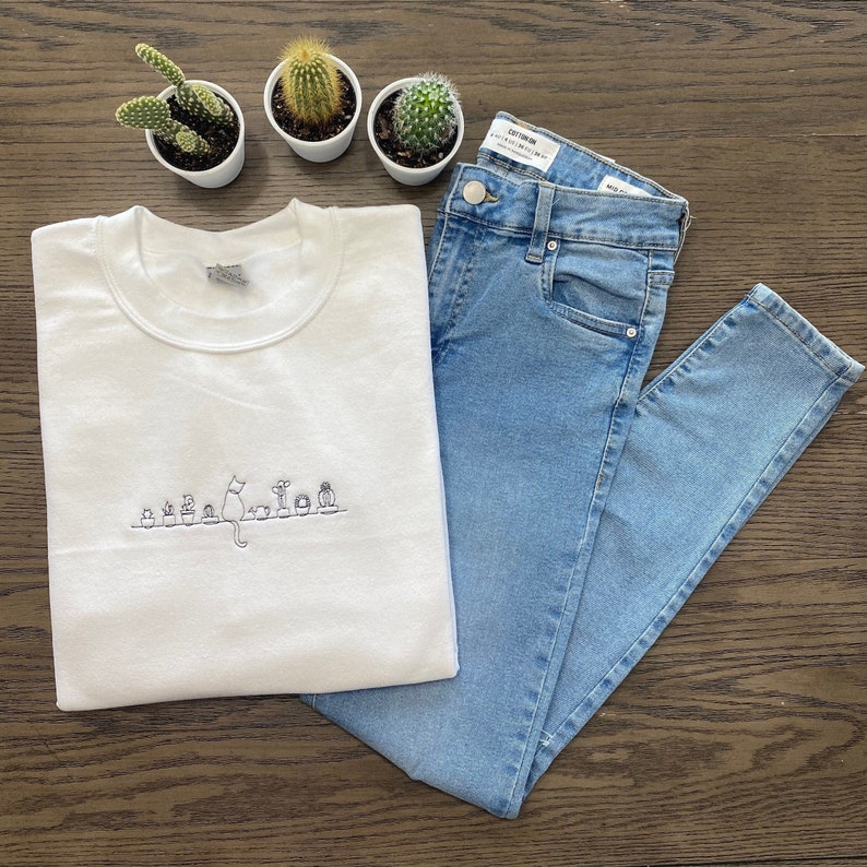 Plants And Cat Sweatshirt Embroidered Line Art Hoodie Gardener Shirt Cat Lover Shirt Plant Lady Sweatshirt Embroidered Sweatshirt 1700191752738.jpg