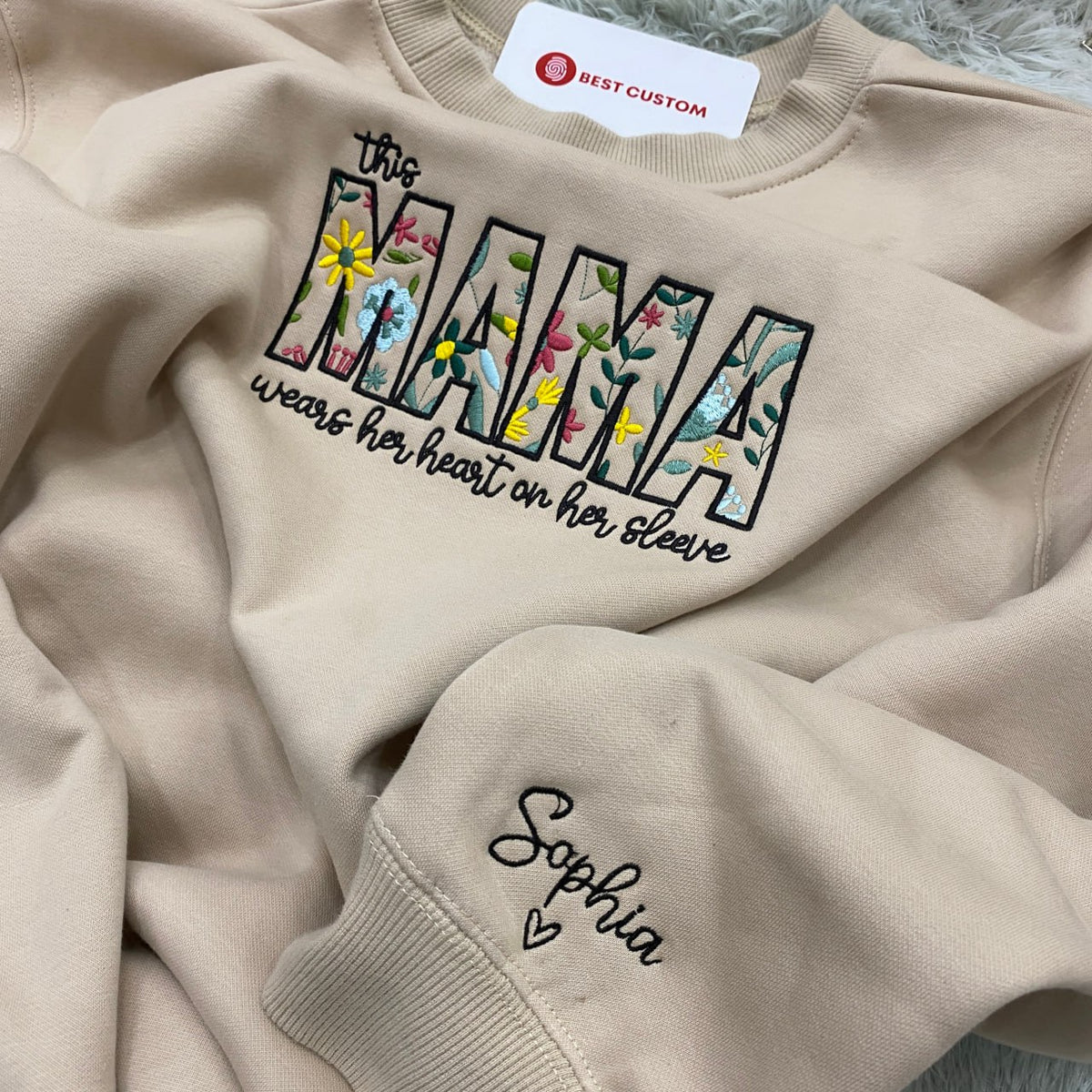 This Mama Wears Her Heart On Her Sleeve Wildflower Pattern   Embroidered Apparel   Gift For Mother 1701224912681.jpg