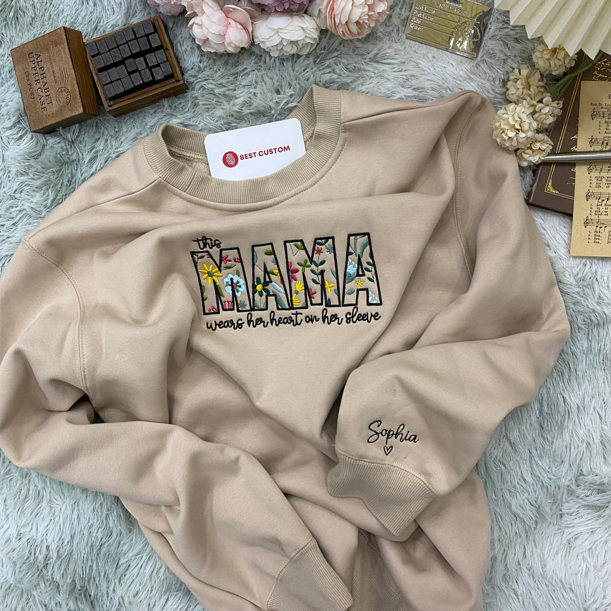 This Mama Wears Her Heart On Her Sleeve Wildflower Pattern   Embroidered Apparel   Gift For Mother 1701224912703.jpg