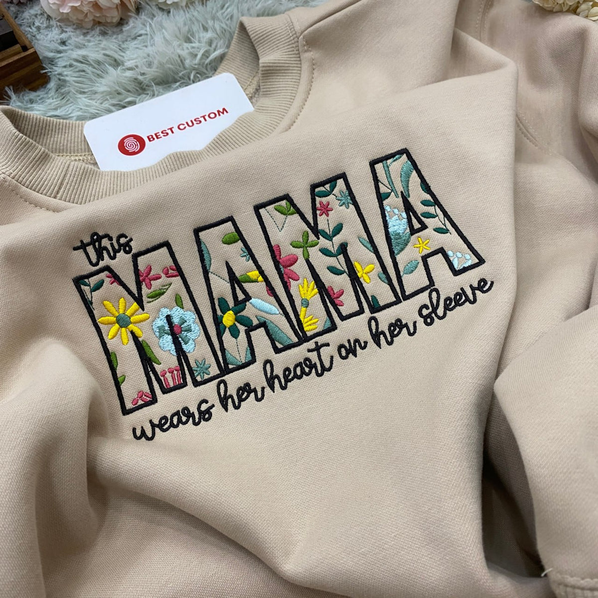 This Mama Wears Her Heart On Her Sleeve Wildflower Pattern   Embroidered Apparel   Gift For Mother 1701224912746.jpg