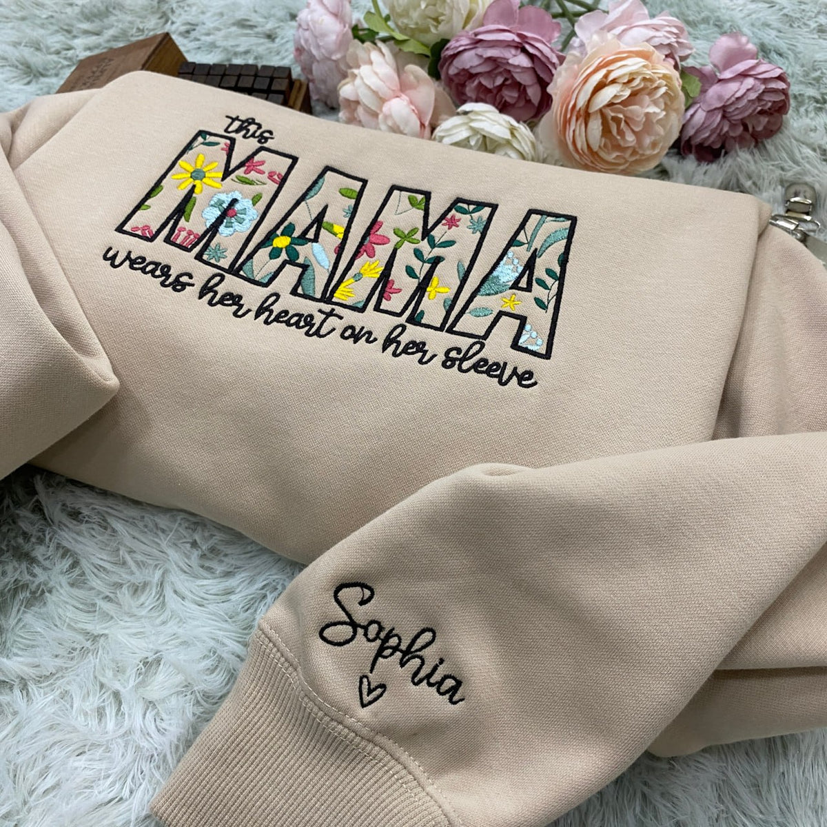 This Mama Wears Her Heart On Her Sleeve Wildflower Pattern   Embroidered Apparel   Gift For Mother 1701224912774.jpg