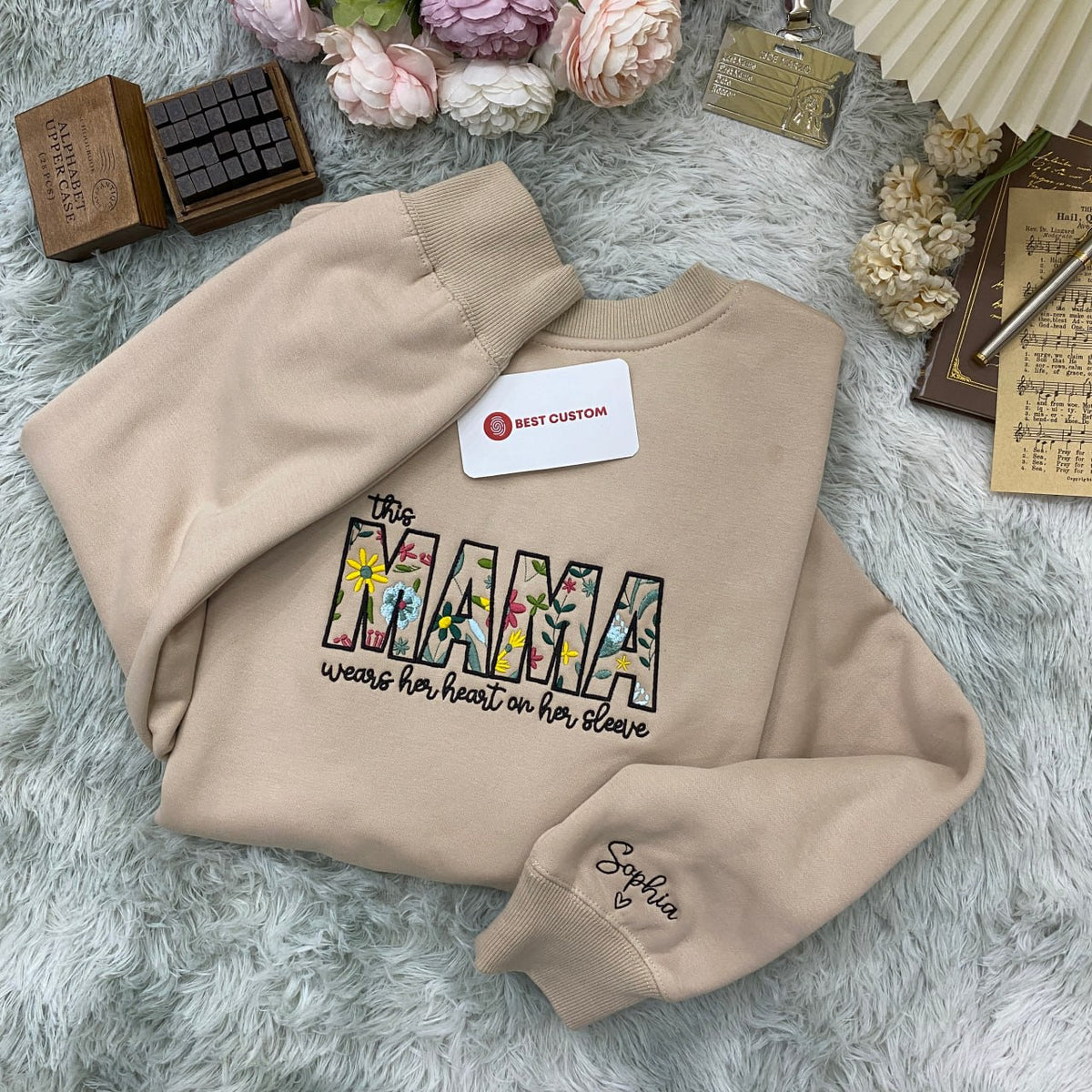 This Mama Wears Her Heart On Her Sleeve Wildflower Pattern   Embroidered Apparel   Gift For Mother 1701224912789.jpg