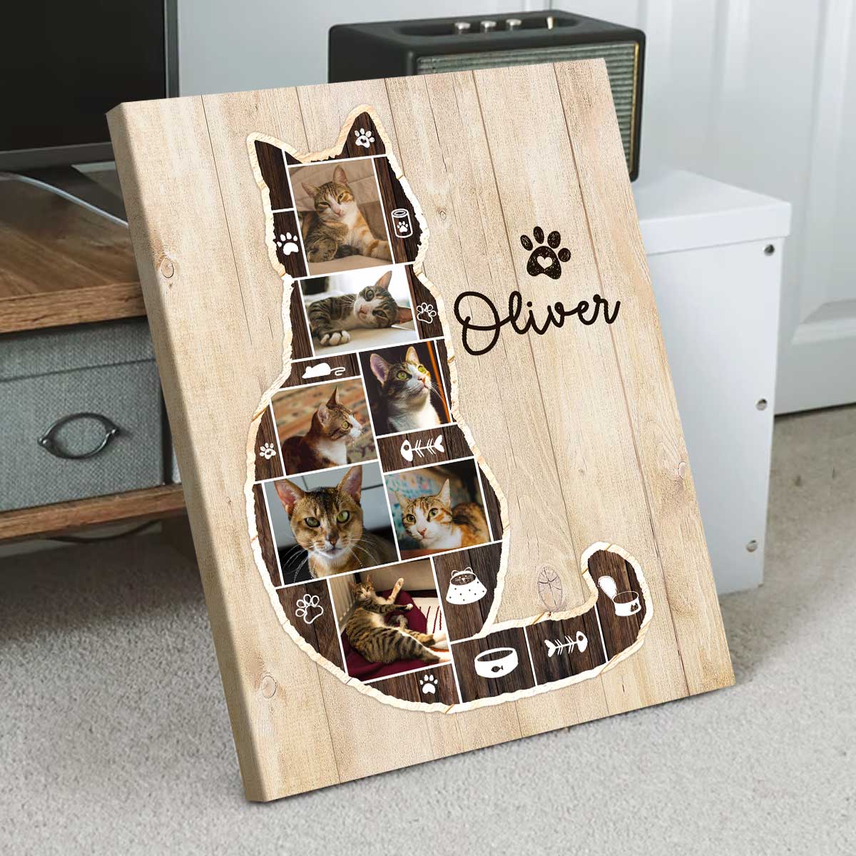 Personalized Cat Photo Collage Canvas, Cat Memorial Gifts, Cat Lover Christmas Gift