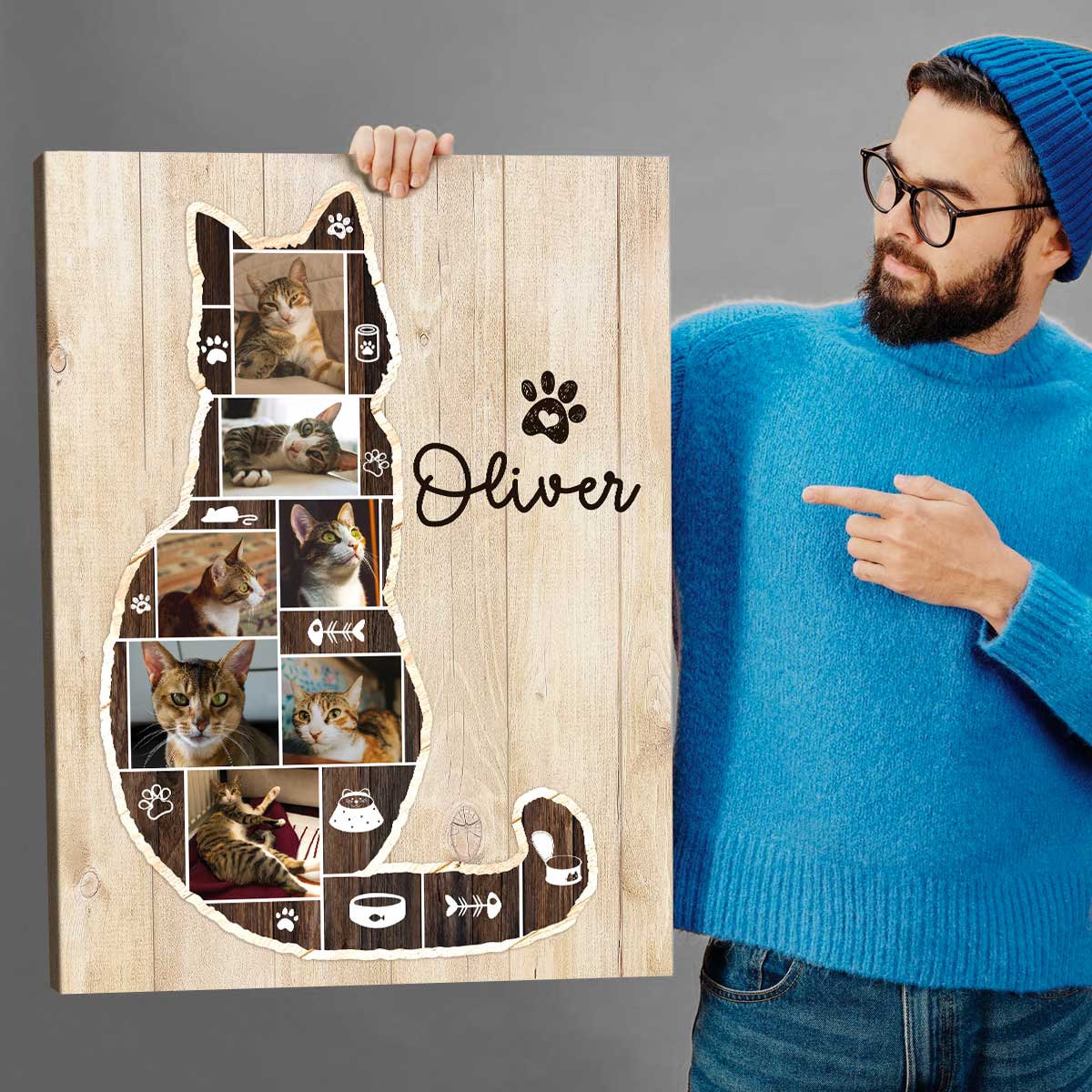 Personalized Cat Photo Collage Canvas, Cat Memorial Gifts, Cat Lover Christmas Gift