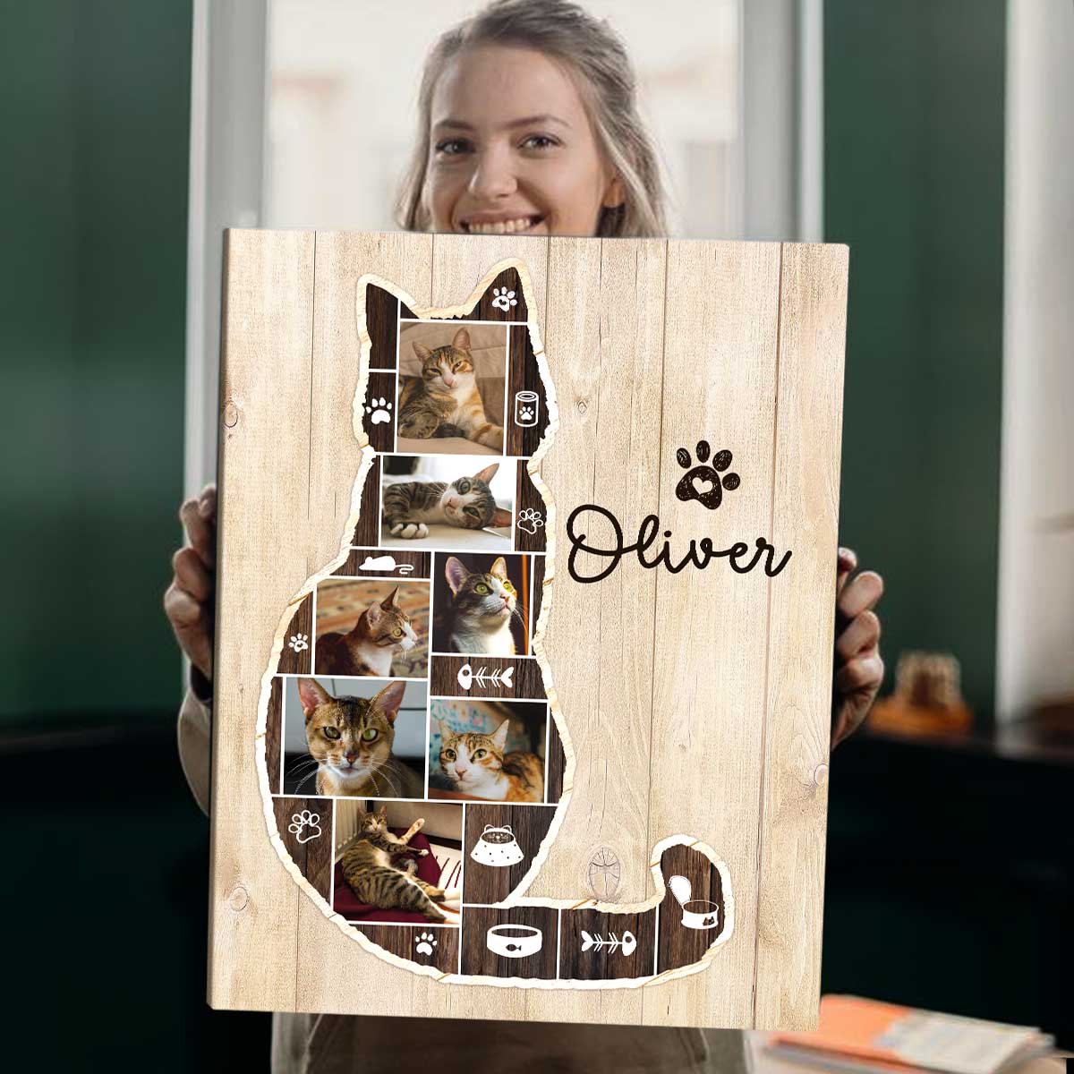 Personalized Cat Photo Collage Canvas, Cat Memorial Gifts, Cat Lover Christmas Gift