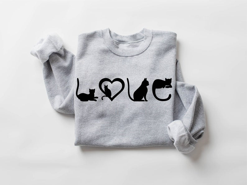 Cat Sweatshirt Cat Love Shirt Black Cat Mom Shirt Gift For Cat Lover 1711763592680.jpg