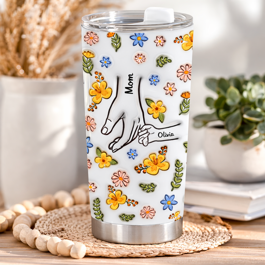 Mom Hold Our Hands Also Our Hearts - Personalized 3D Inflated Effect Printed Tumbler - Gift For Mother