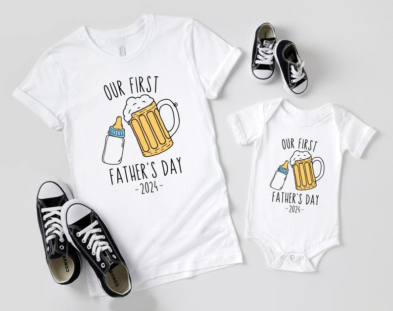 Matching Fathers Day Shirt Funny Our First Fathers Day Shirt Fathers Day Gift Ideas Dad Shirts Matching Father Baby Shirt Funny Beer  Milk Shirt 1715658117740.jpg