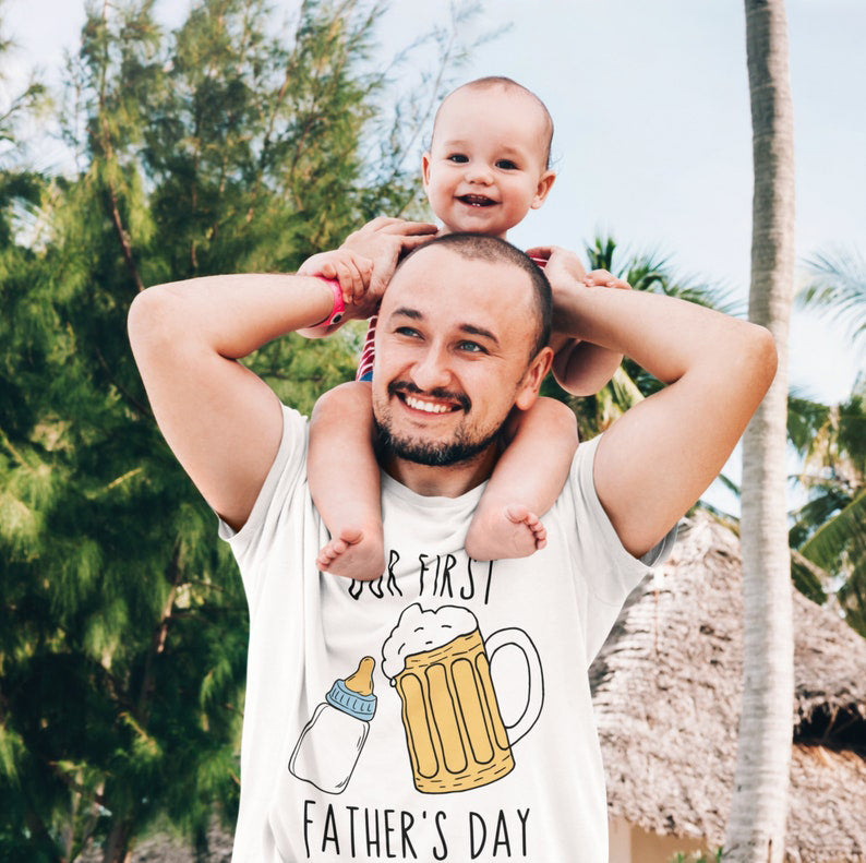 Matching Fathers Day Shirt Funny Our First Fathers Day Shirt Fathers Day Gift Ideas Dad Shirts Matching Father Baby Shirt Funny Beer  Milk Shirt 1715658117960.jpg