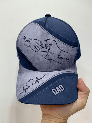 Fist Bump Daddy And Kids - Personalized Classic Cap - Gift For Father, Father's Day