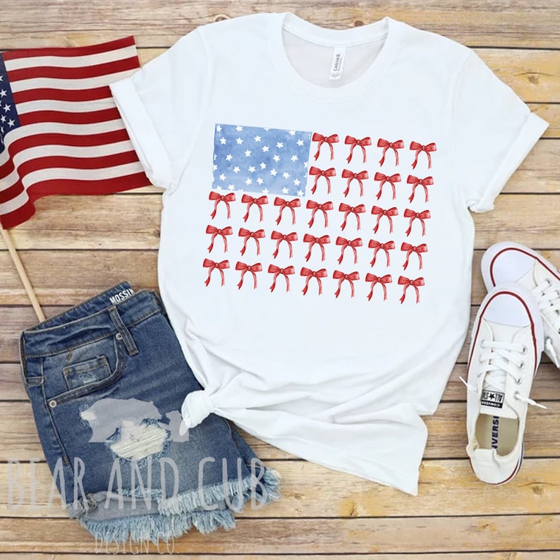 Coquette 4th Of July Shirt Bow American Flag T Shirt Usa Shirt Retro 4th Of July Tee Trendy Summer 4th Of July Shirt Coquette Bow Tee 1716781148156.jpg