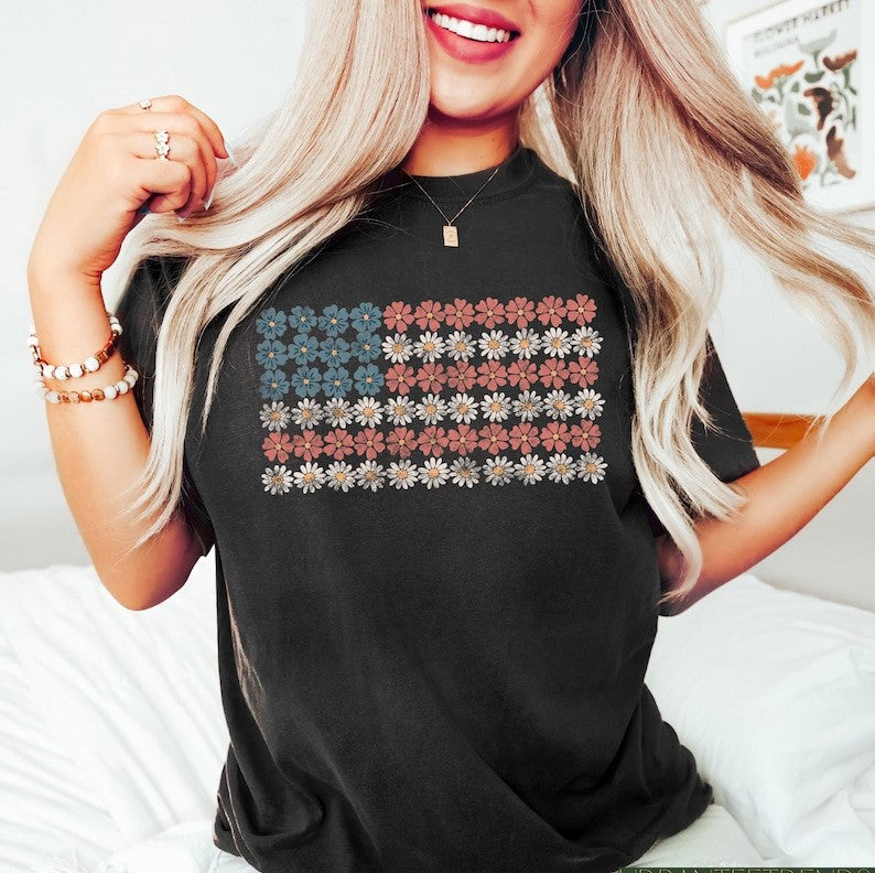 Daisy Retro American Flag Shirt 4th Of July Shirts Womens Fourth Of July Shirtpatriotic Shirt Independence Day Gift Usa Tee 1716781299278.jpg