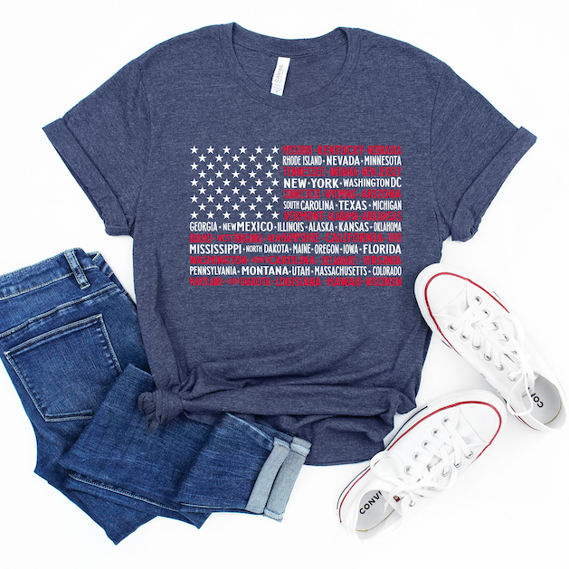 Vintage American Flag Tee With States Fourth Of July Tees United States Tshirts July 4th Graphic Tee Usa Shirts Patriotic T Shirts 1716782211915.png