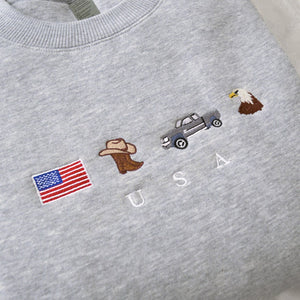 usa embroidery sweatshirt united states america crewneck flag cowboy boots cowboy hat cowgirl truck jeep eagle patriot july 4th 1716953870347.jpg