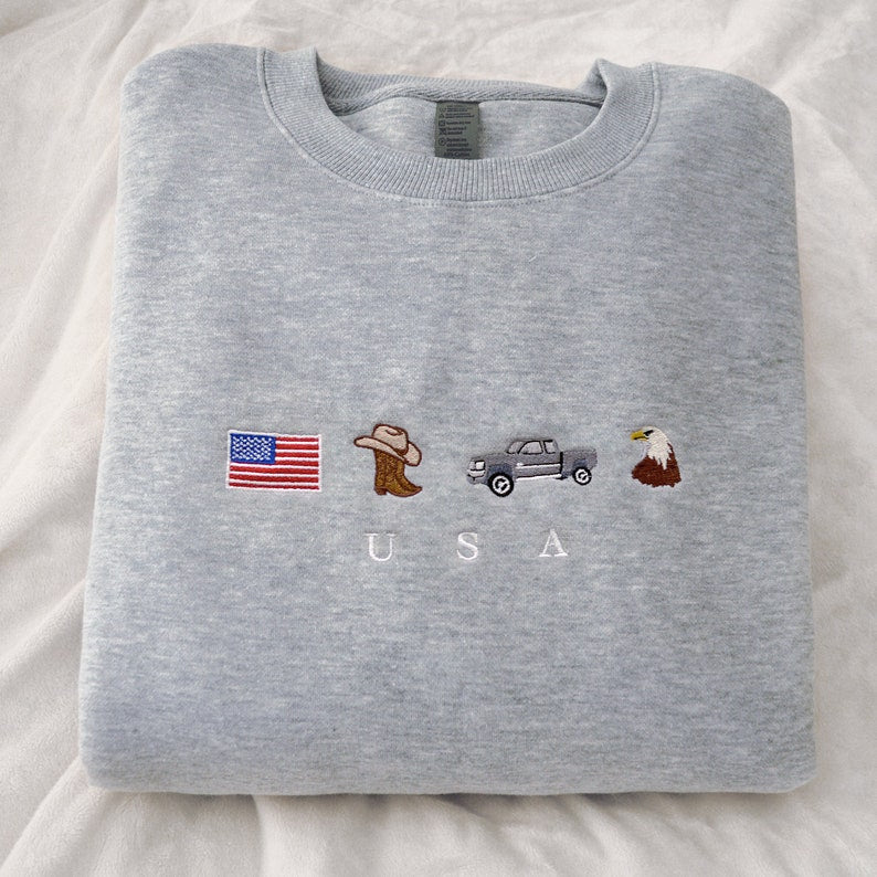 USA Embroidery Sweatshirt, United States, America, Crewneck