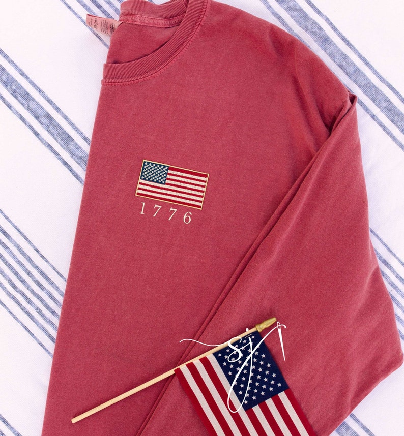 1776 Embroidered American Flag Tee Tank Long Sleeve Crewneck Sweatshirt  Patriotic Vintage Inspired 4th Of July Usa Shirt 1716954391907.jpg