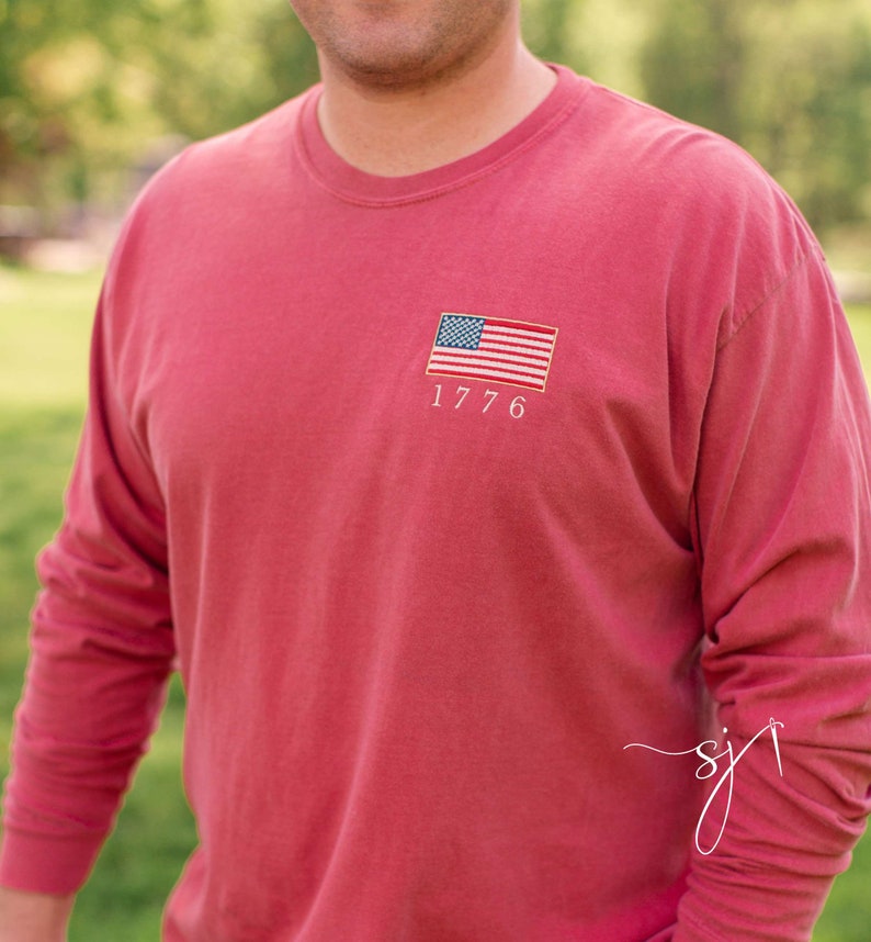 1776 Embroidered American Flag Tee Tank Long Sleeve Crewneck Sweatshirt  Patriotic Vintage Inspired 4th Of July Usa Shirt 1716954391939.jpg