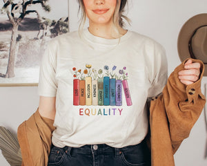 Equal Rights Shirt Human Rights T Shirt Equality Tee Social Justice Shirt Peace Love Shirt Diversity Shirt Floral Book Shirt 1716966652772.jpg