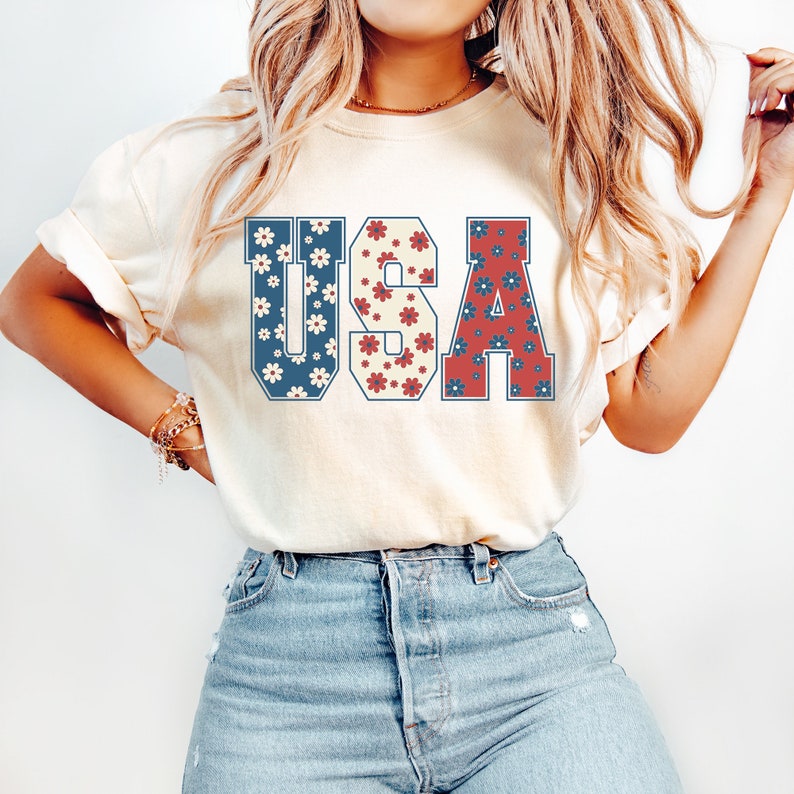 4th Of July Comfort Colors Shirt   Usa Floral Flowers Shirt   Independence Day Women Tee  Sweatshirt 1717989511233.jpg
