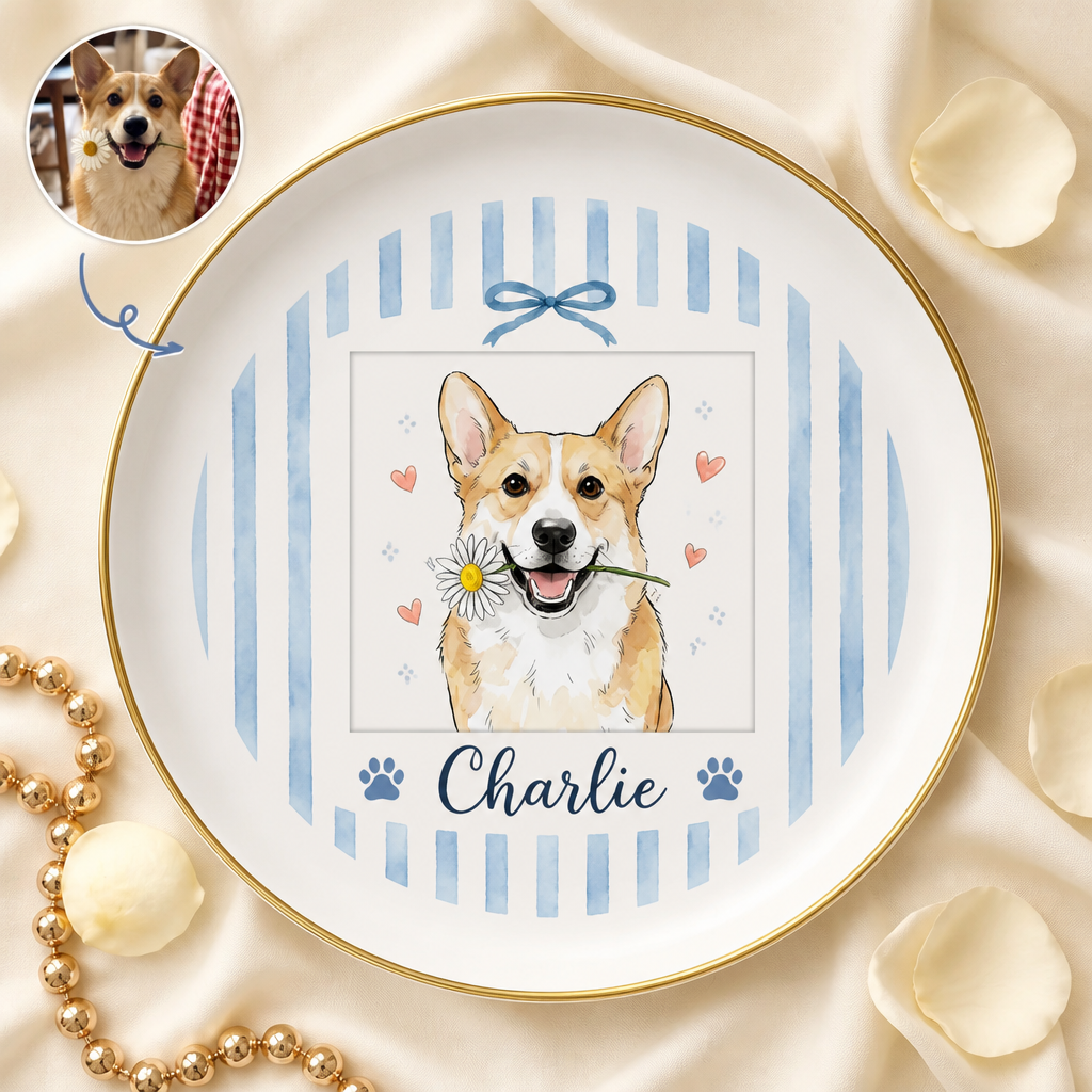 Custom Pet Watercolor Plate with Name – Cameo Laurel Edition - Personalized Personalized Ceramic Plate 171c63fe-63d6-40d9-b1d0-7056e1d6b7cf.png