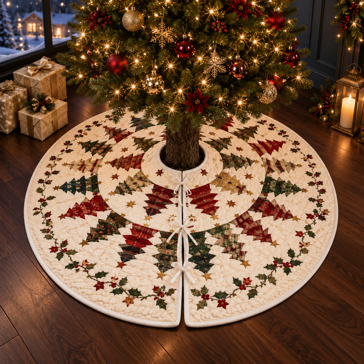Quilted Christmas Tree Skirt, Patchwork Xmas Tree Skirt, Vintage Red Green Holiday Decor, Farmhouse Xmas Tree Base Cover, Rustic Tree Skirt 171d1e9e-910d-429a-9556-a86d17daee35-banner-1.png