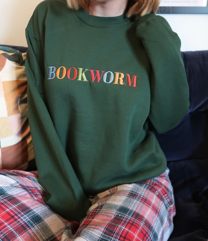 bookworm embroidered sweatshirt  bookish oversized jumper  cosy reading sweater  gift for book lover  unique gift for readers 1722825563285.jpg