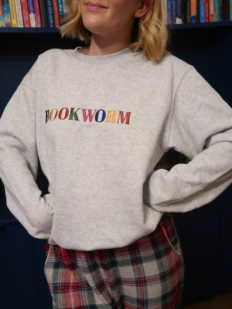 bookworm embroidered sweatshirt  bookish oversized jumper  cosy reading sweater  gift for book lover  unique gift for readers 1722825563300.jpg