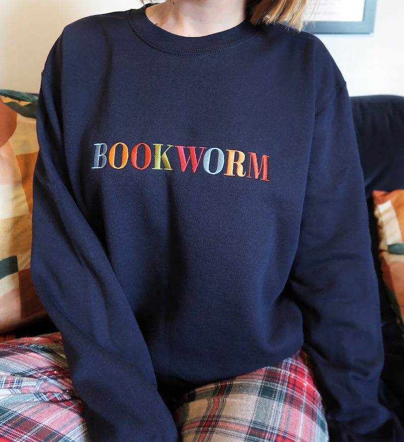 bookworm embroidered sweatshirt  bookish oversized jumper  cosy reading sweater  gift for book lover  unique gift for readers 1722825563340.jpg