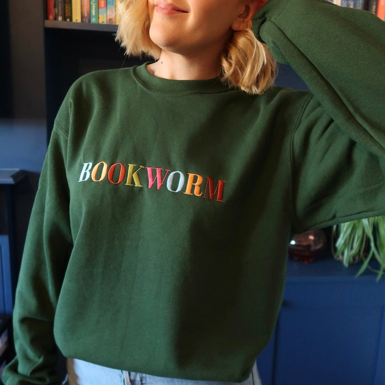 bookworm embroidered sweatshirt  bookish oversized jumper  cosy reading sweater  gift for book lover  unique gift for readers 1722825563362.jpg