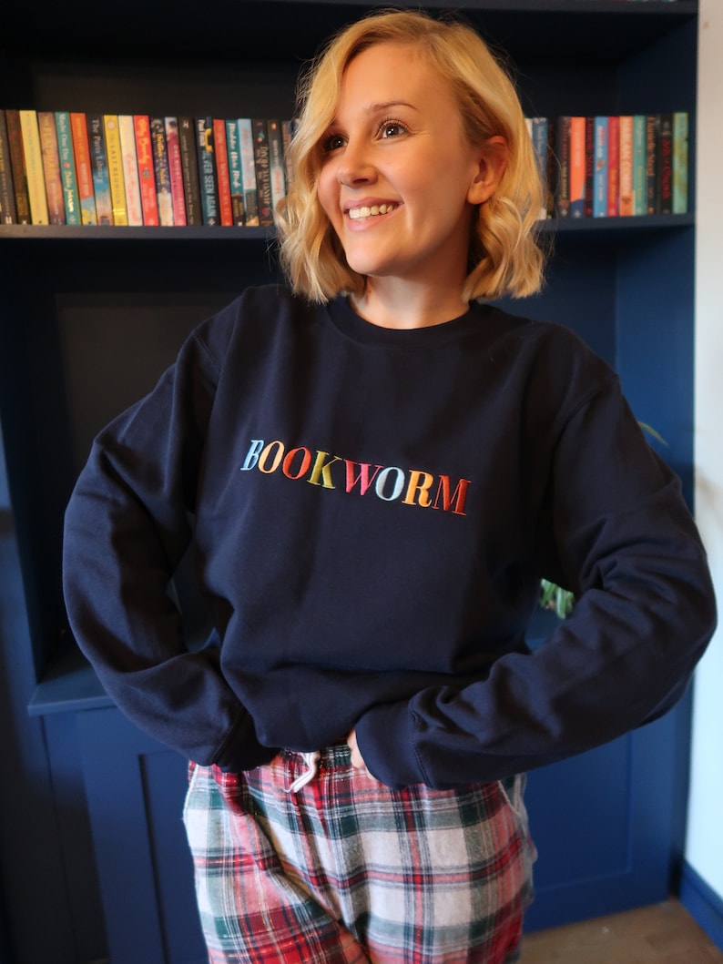 bookworm embroidered sweatshirt  bookish oversized jumper  cosy reading sweater  gift for book lover  unique gift for readers 1722825563373.jpg