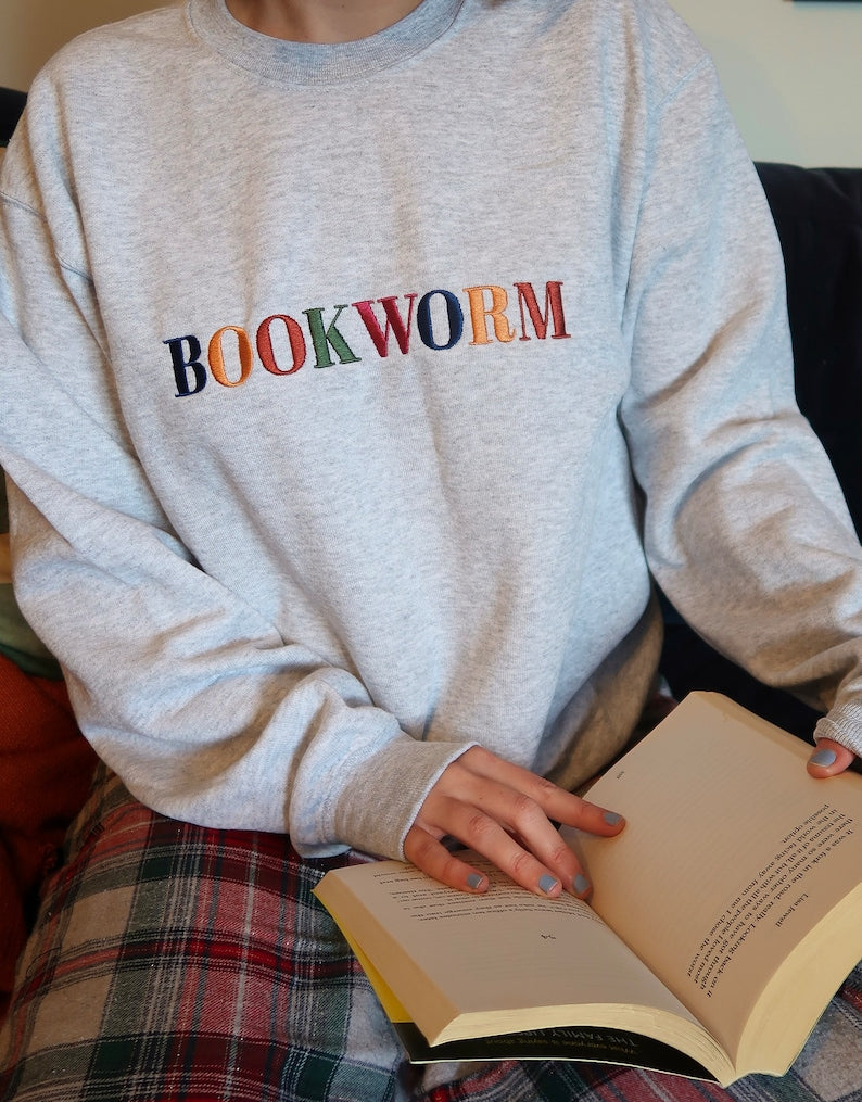bookworm embroidered sweatshirt  bookish oversized jumper  cosy reading sweater  gift for book lover  unique gift for readers 1722825563385.jpg